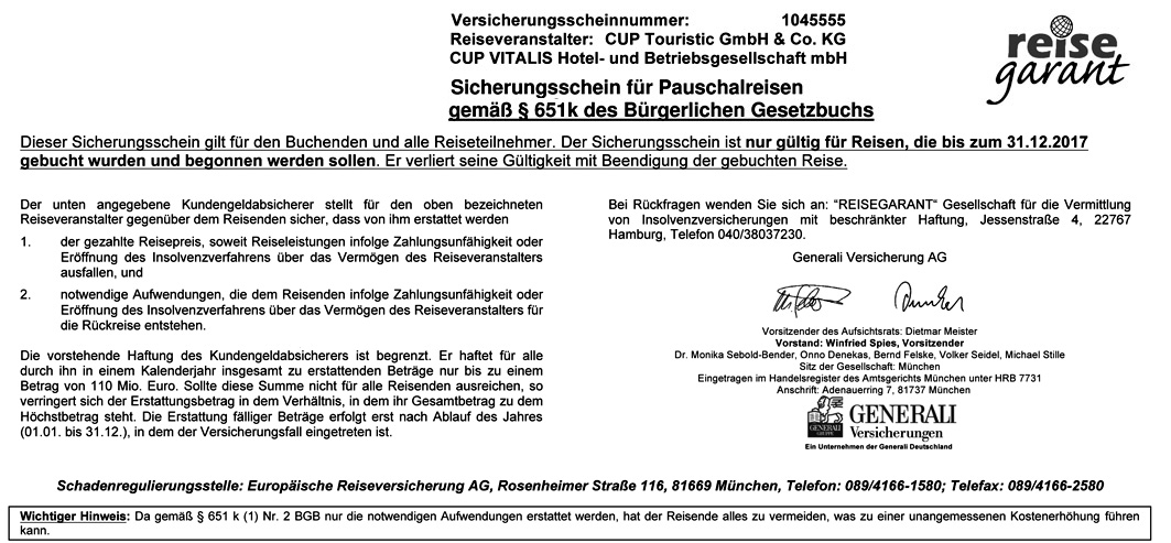 Reisepreissicherungsschein